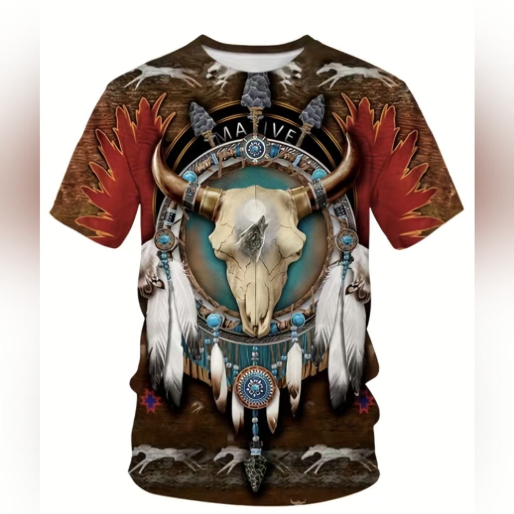 Native American Inspired T-SHIRT Casual Tribal Graphic Tee, Unisex Shirt New